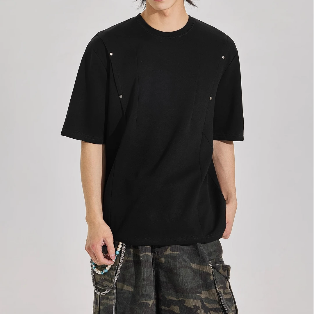 夏季复古cleanfit结构boxy版型圆领短袖T恤正肩设计感男女上衣潮