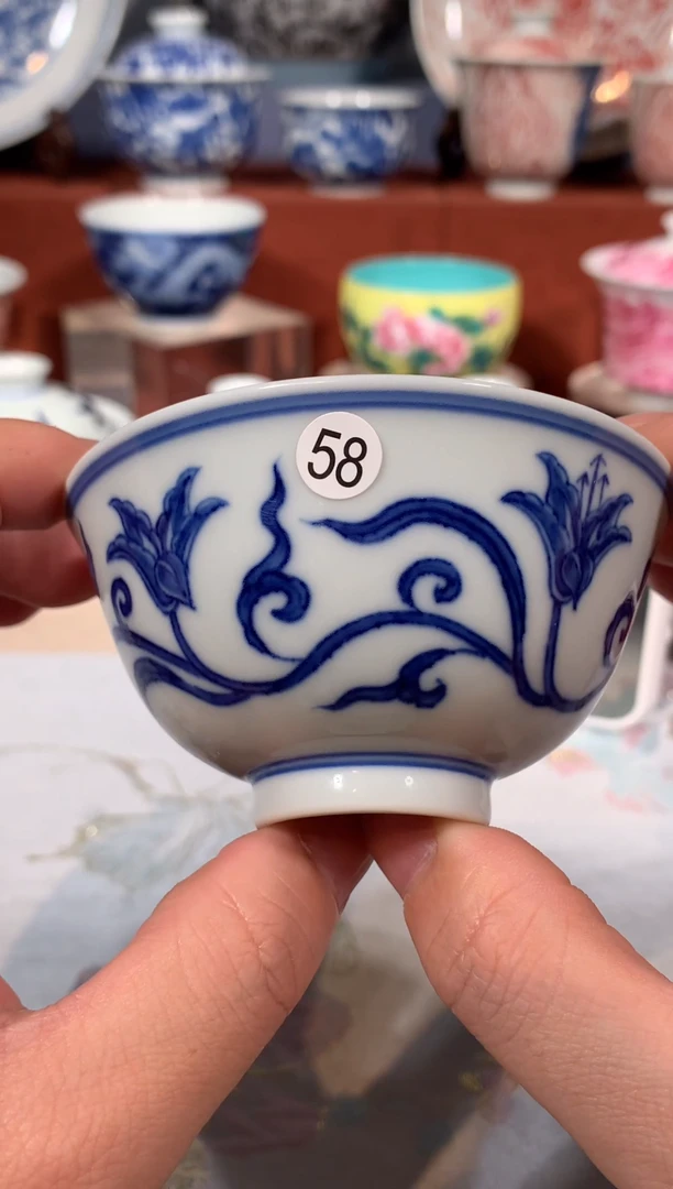 【闪购商品】杯子58青花秋葵花的杯子