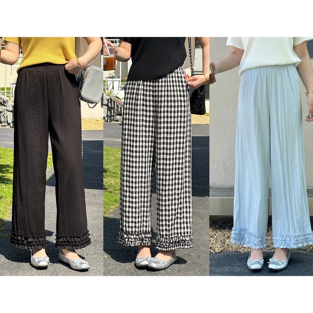 李潇洒【镜头感】微胖大码女夏百搭显瘦木耳花边休闲裤ZY505A58