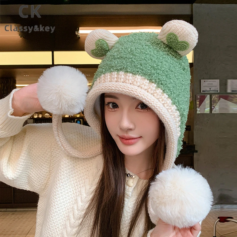 Classy key新加坡设计师联名款可爱小熊针织帽子女秋冬季套头帽子