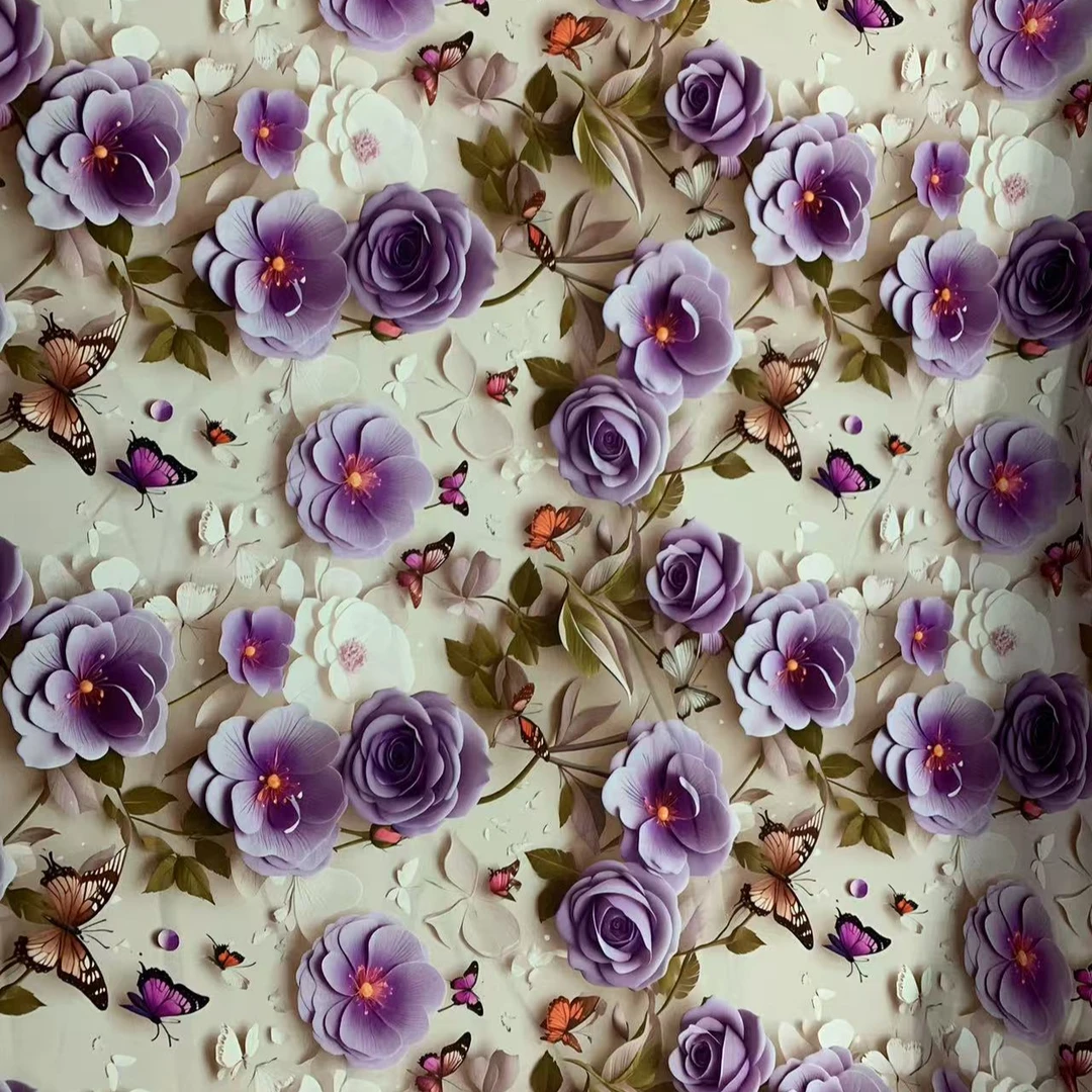 50重磅棉绸 立体印花 紫色花开玫瑰 夏日清爽 定制商品不支持退换