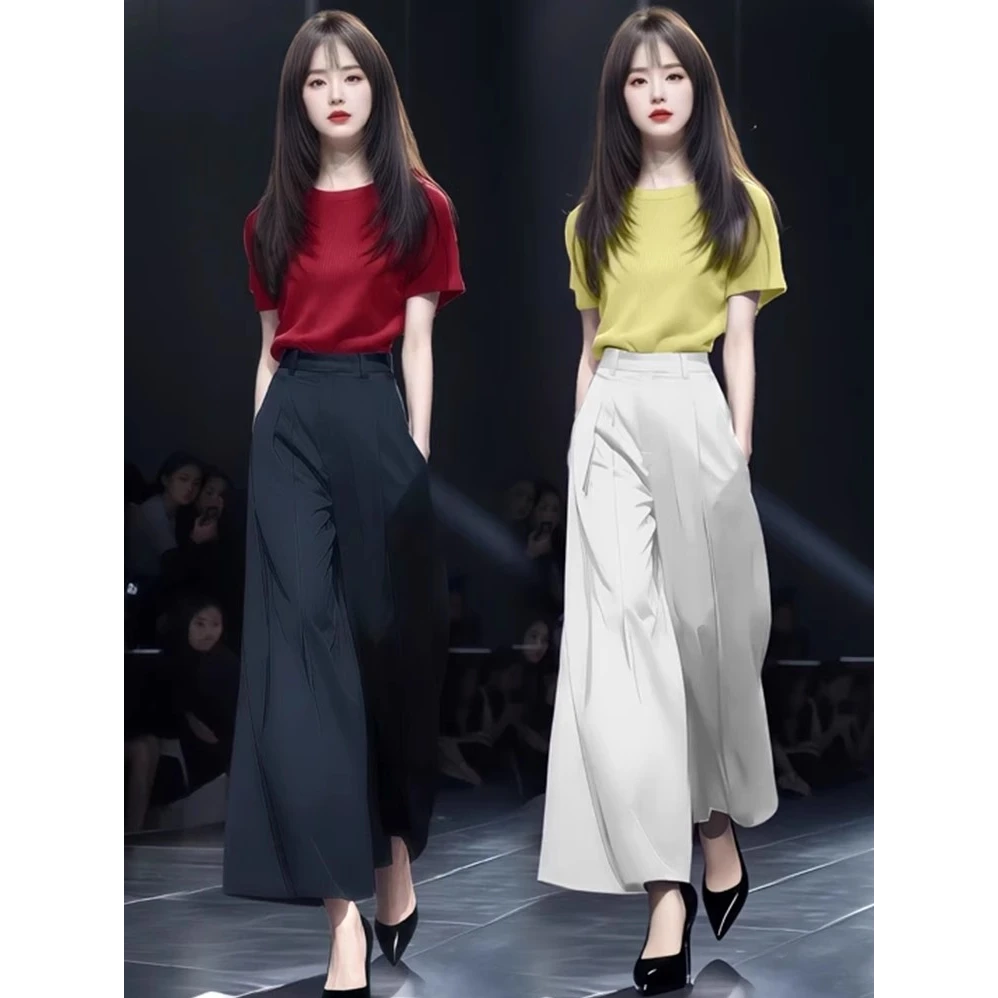 洋气时尚套装女2025夏季新款时髦显瘦短袖T恤阔腿裤温婉大方衣服