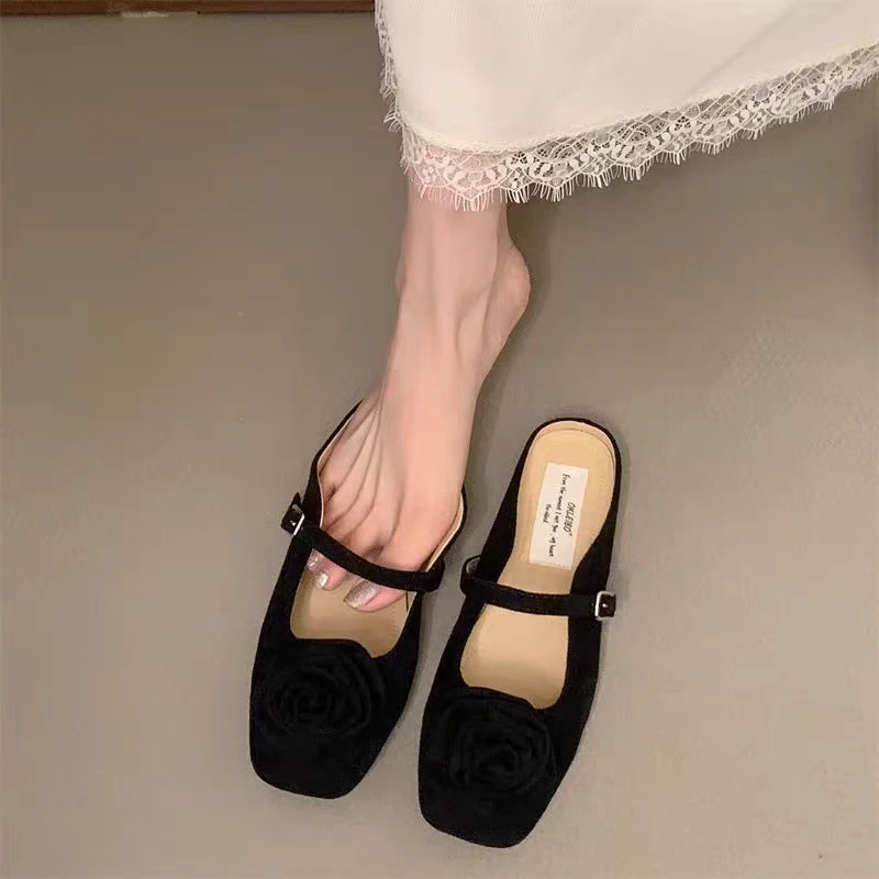【2212】小香风平底单鞋仙女风鞋子温柔花朵新中式玛丽珍半拖女鞋