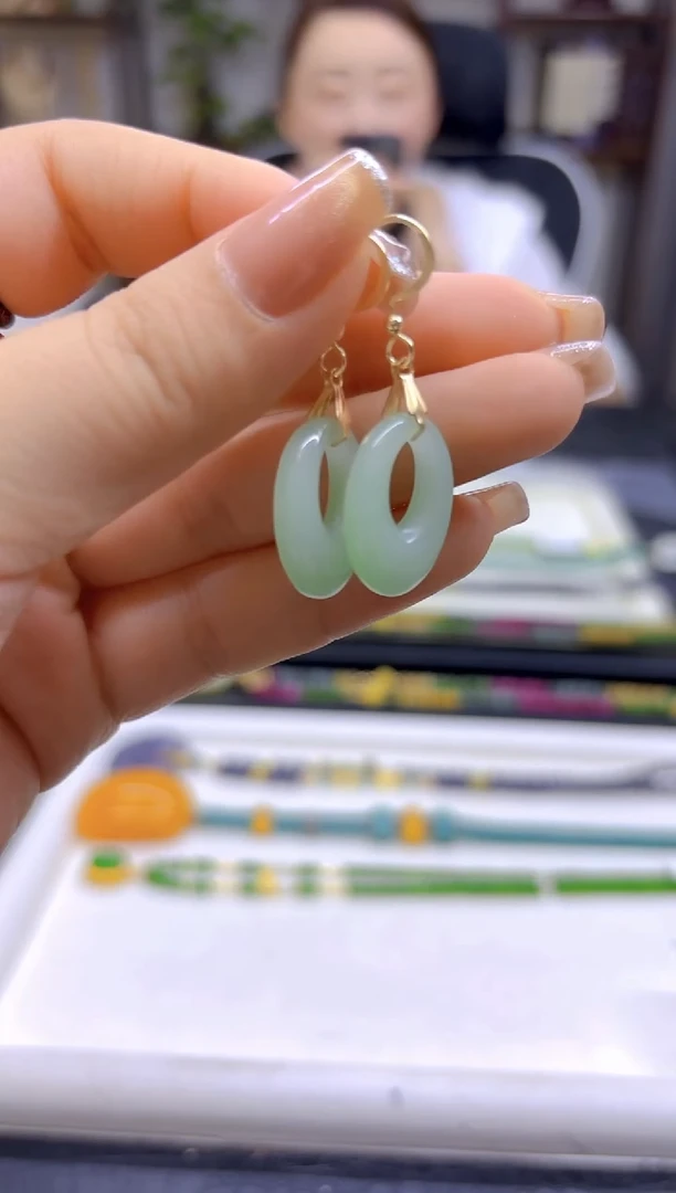 和田玉14K金镶嵌耳饰DIY款E867