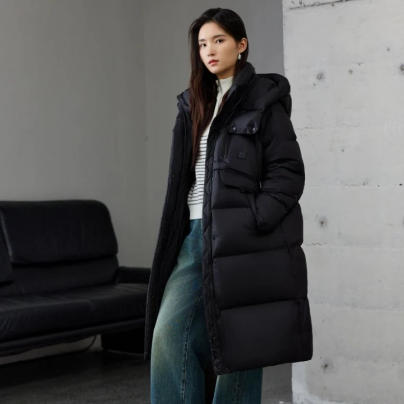 【香香专属】长款立领连帽直筒版型运动休闲羽绒服24Y136