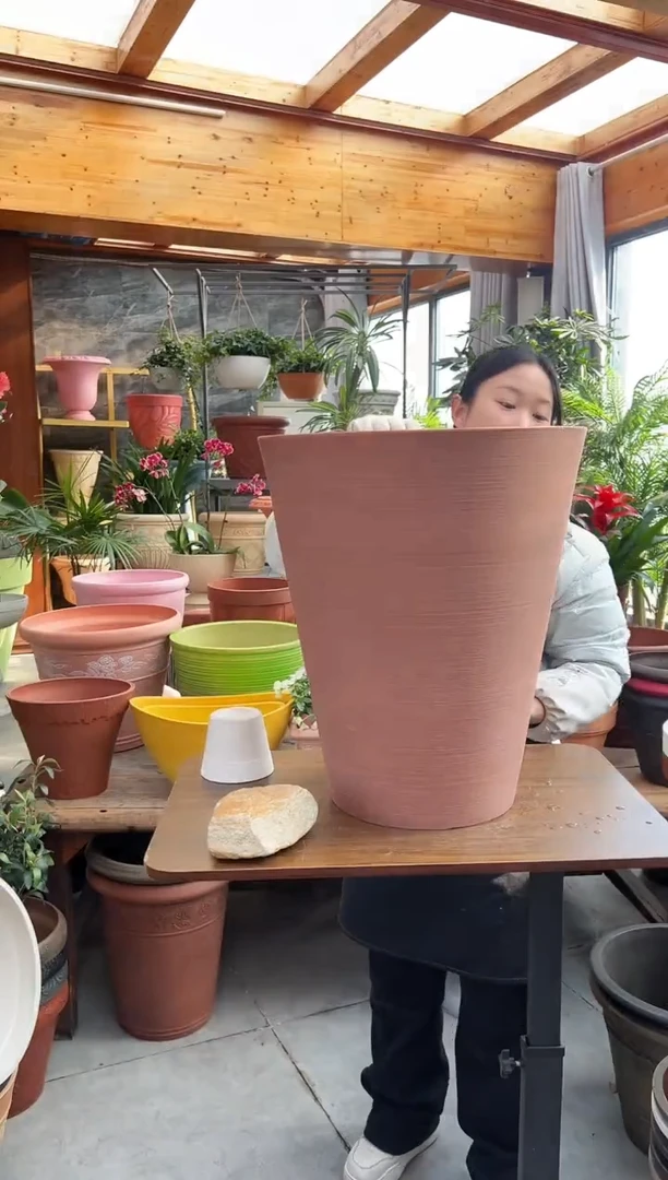 39*46/陶粉色手工拉丝纹理强体花盆