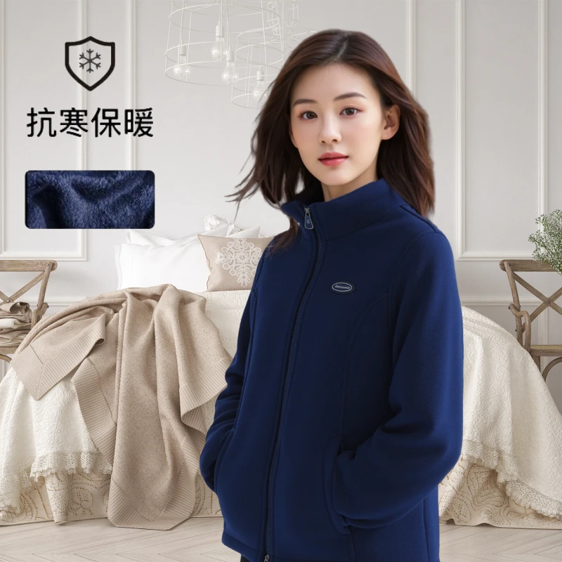 休闲保暖舒适防风拉链女外套薄款立领秋冬双面摇粒绒外套05