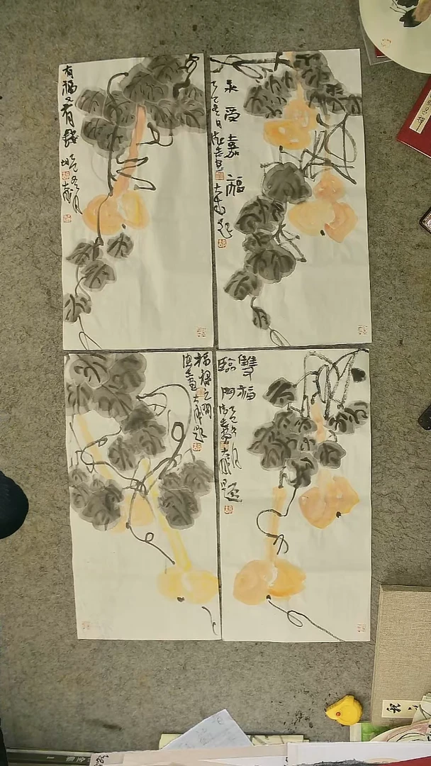 国画胡大成/温德志  葫芦 四尺四裁 四张