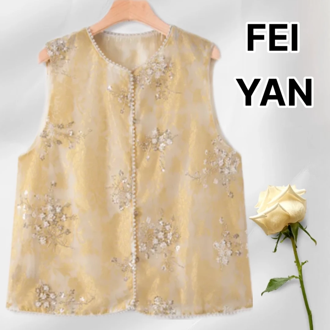 春夏季重工亮片钉珠提花时尚气质百搭新中式国马夹上衣女