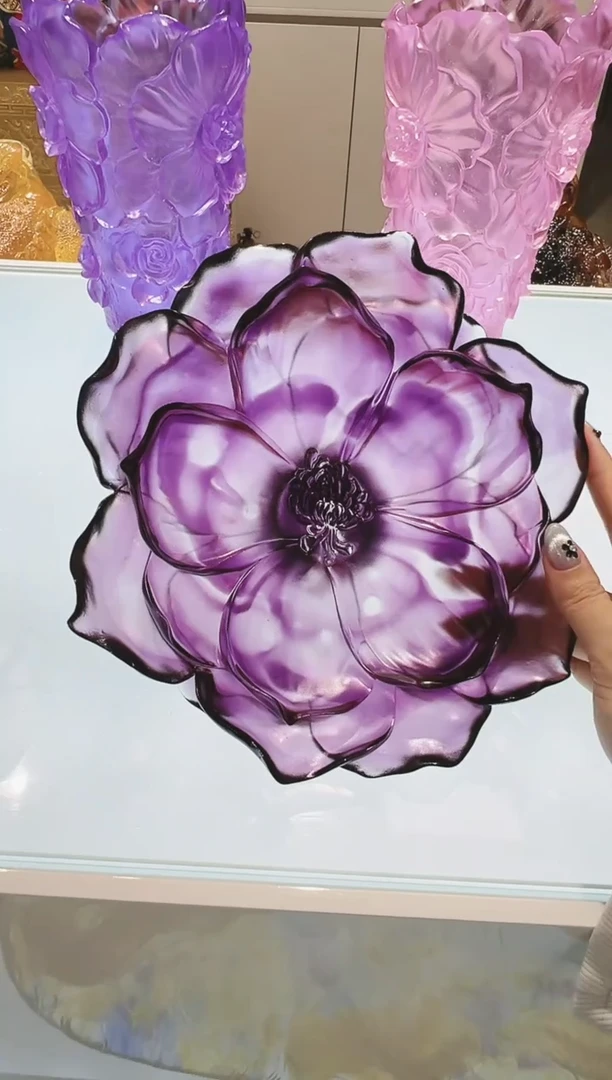 手工艺品琉璃古法琉璃山茶花果盘