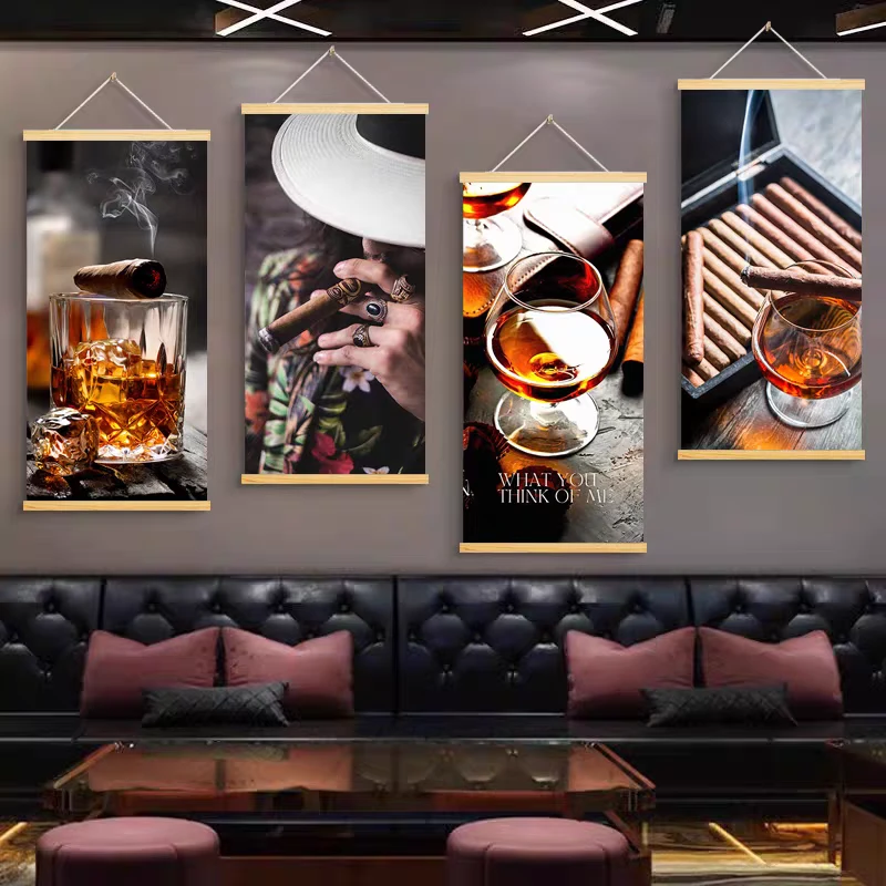 雪茄洋酒复古海报挂画烟酒行威士忌吧美式装饰画办公室字画挂墙