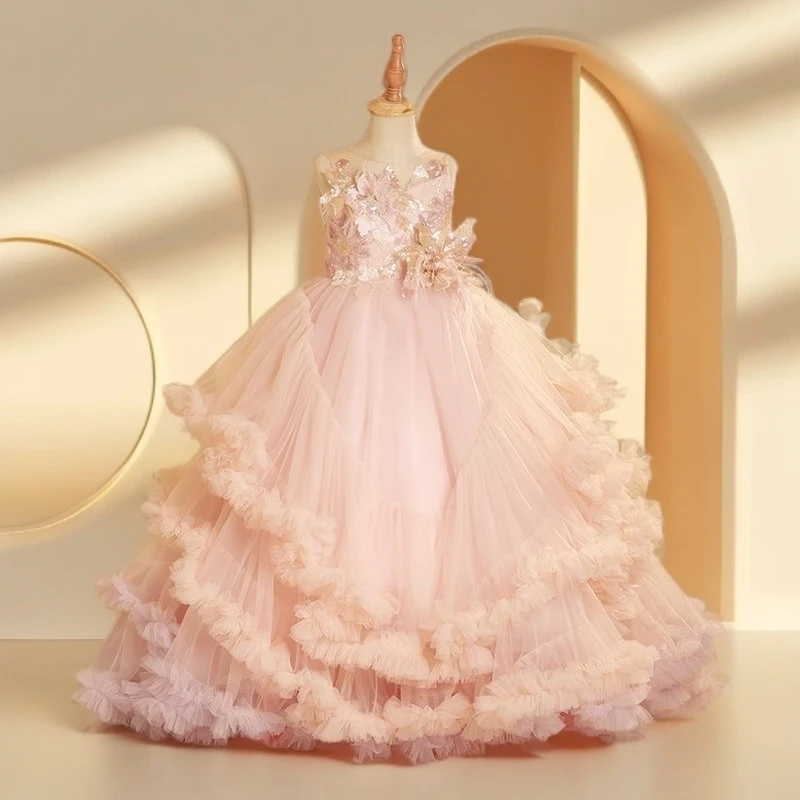 儿童礼服裙公主蓬蓬小女孩钢琴宝宝生日法式洋气走秀花童主持拖尾