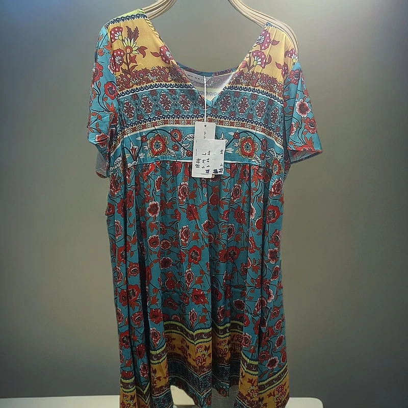 碎花连衣裙显瘦遮肚气质宽松中长款沙滩裙女夏季1834