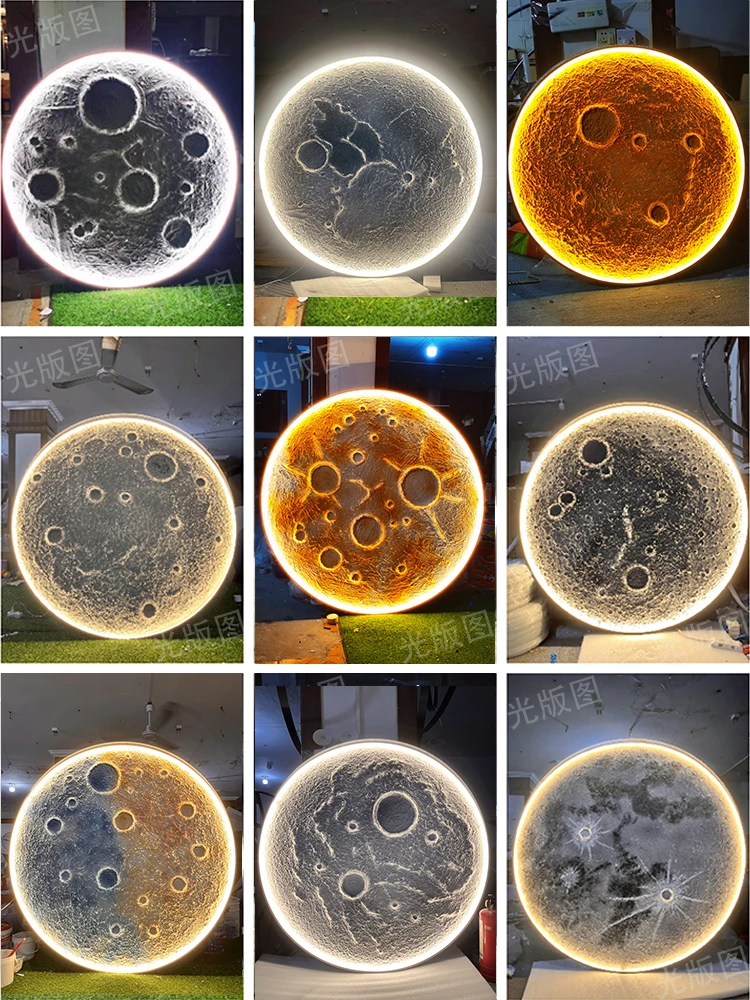 网红3d月球灯立体浮雕内嵌月亮灯装饰餐厅背景墙壁挂灯圆形石膏灯