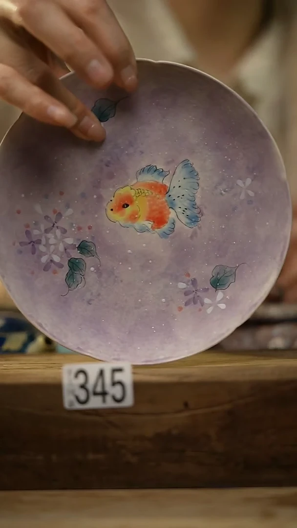 【闪购商品】瓷片手绘紫色金鱼系列  壶承