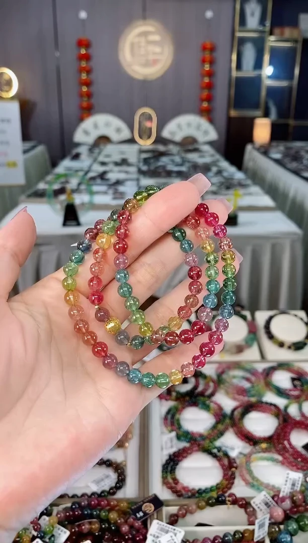 未镶嵌老矿碧玺色标三圈手串6mm+碧玺hon多样性发货一条