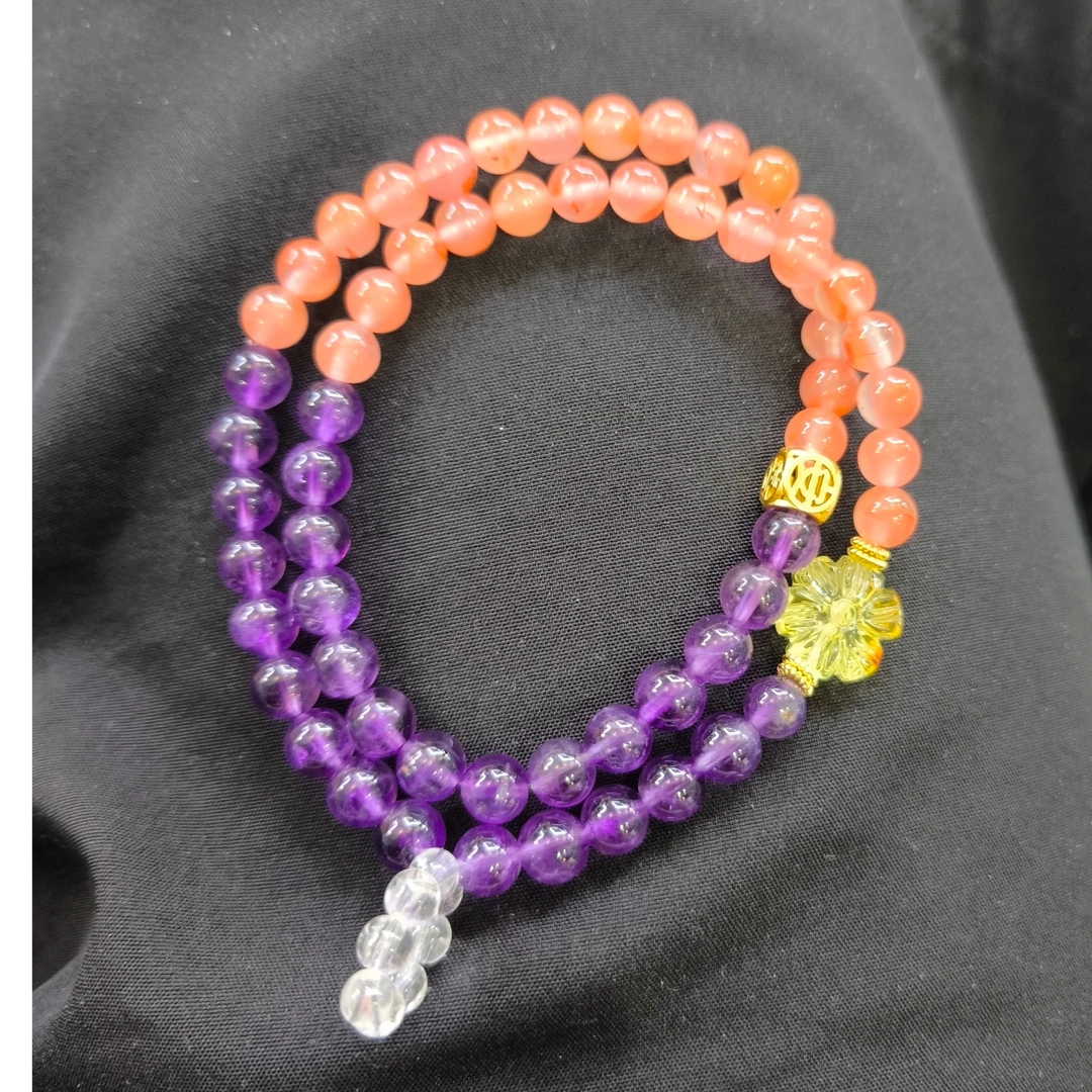 【普陀山欢喜】南红紫晶DIY双圈手串（发货多样性一件）K20154