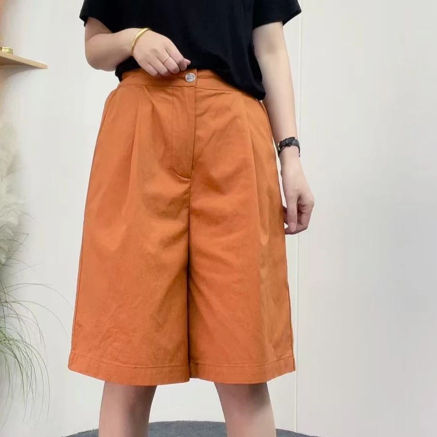 077#夏季短裤高腰女式百搭休闲短裤宽松韩版显瘦薄款阔腿5分裤