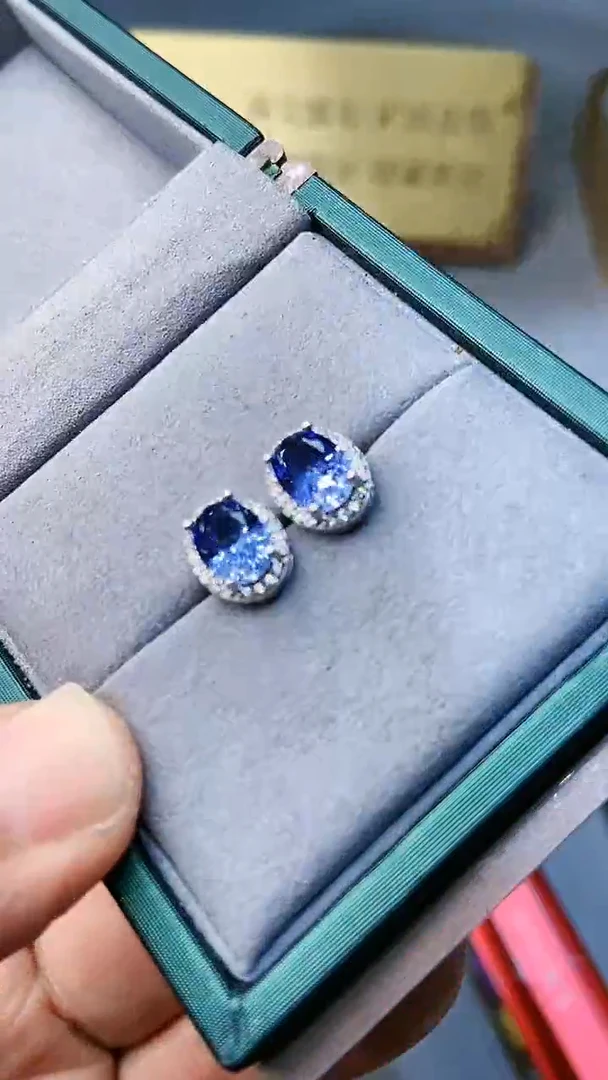 【闪购商品】蓝宝石耳饰银S925镶嵌354
