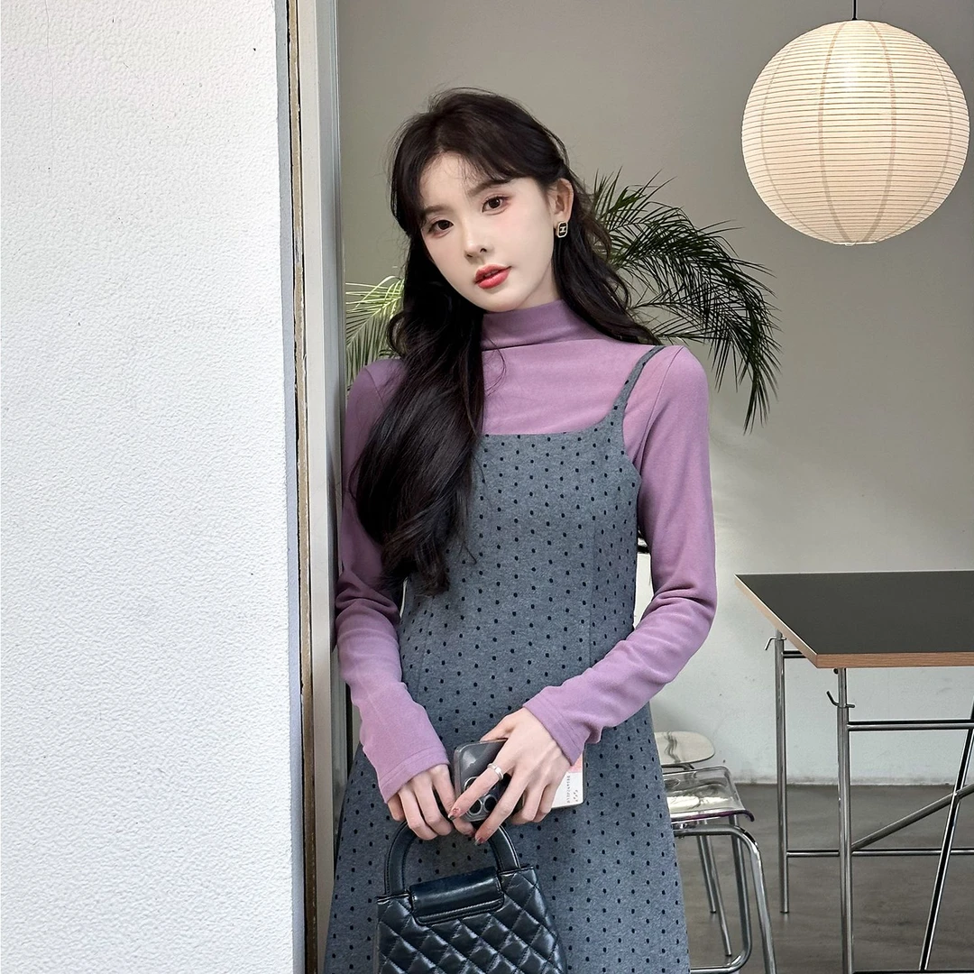 SHAOE清仓专场【安妮舞会】套装女秋冬韩系气质波点针织吊带裙