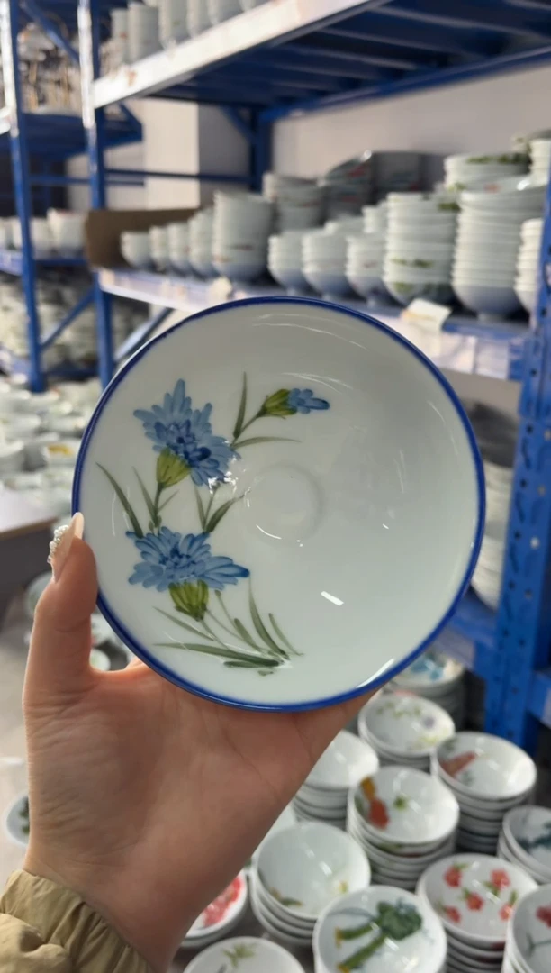 瓷片景德镇高温陶瓷食品级手绘釉中彩-斗笠碗