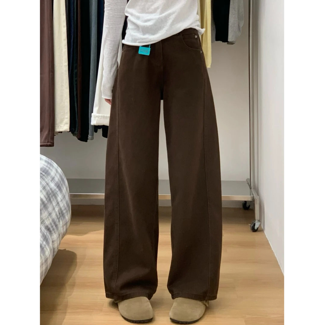 2025秋冬新款百搭立体裁剪撞色线弯刀裤牛仔裤女宽松设计感香蕉裤