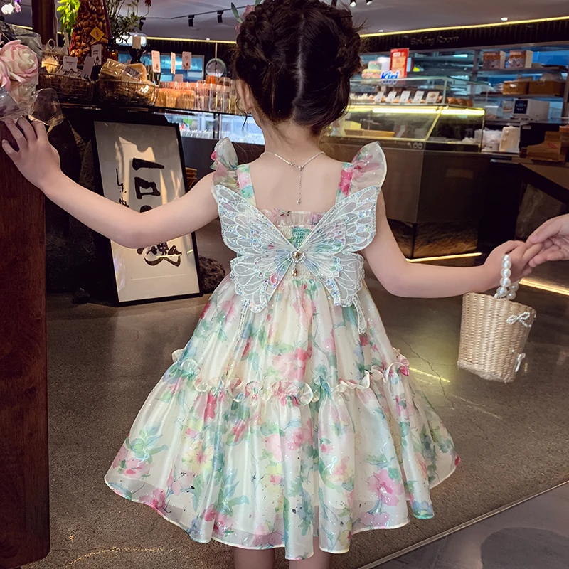 【现货】米米哈罗女童连衣裙精灵裙度假风儿童蝴蝶结吊带裙X25274