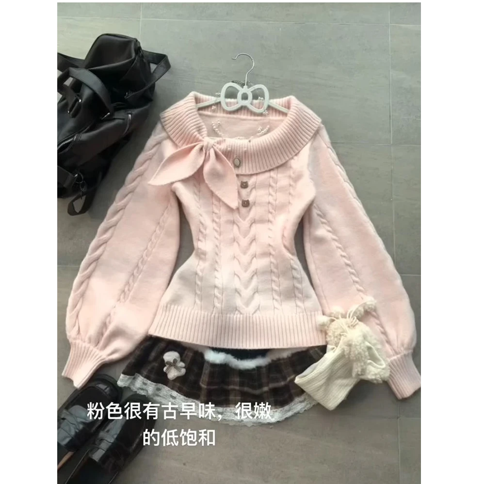 古早vintage毛衣半裙套装秋季奈奈风学院风兔耳显瘦两件套女