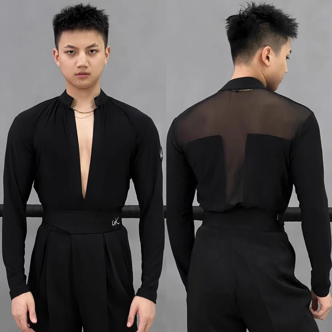 6KDance舞服 T形网纱 男士拉丁舞服国标舞专业练功服