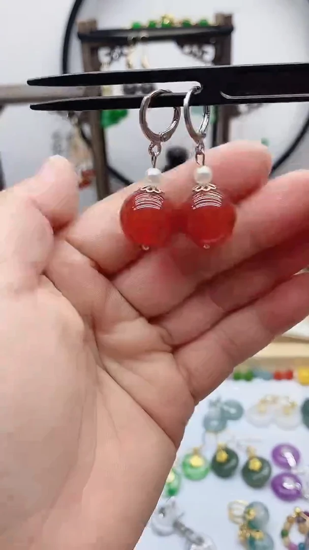 银S925镶嵌南红玛瑙耳饰194