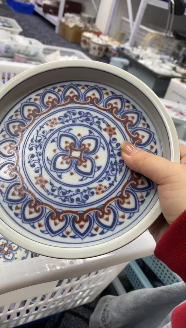 陶瓷景德镇青花釉里红壶承口17.5