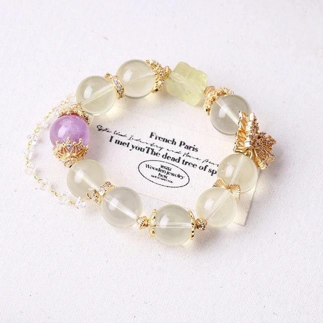 天然柠檬黄水晶紫水晶手串轻奢温柔蝴蝶手链女款A103