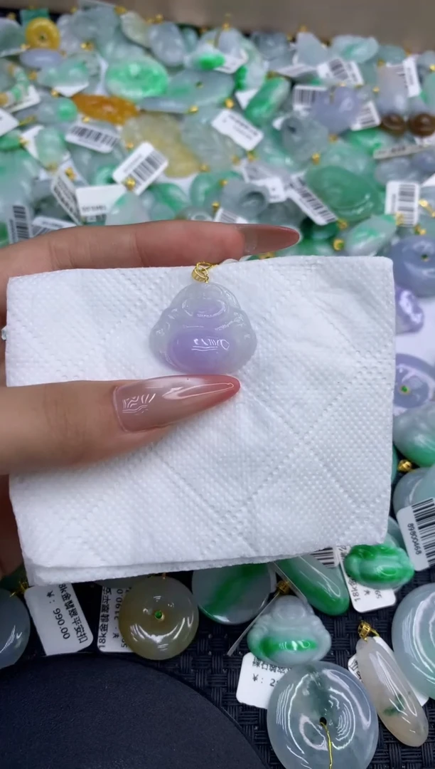 颈饰18K金镶嵌翡翠天然缅甸A货翡翠