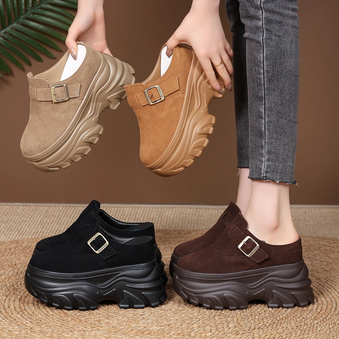 【跟高10、12厘米】厚底内增高包头拖鞋女鞋2025春秋季百搭半拖鞋ins