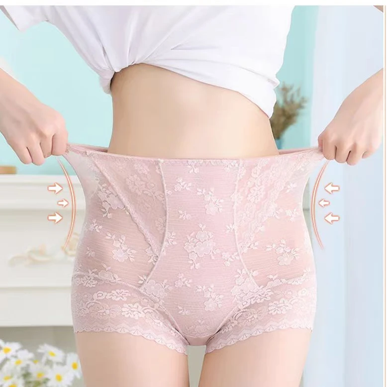 高腰蕾丝款女士透气轻收腹透气三角裤内裤90-120斤