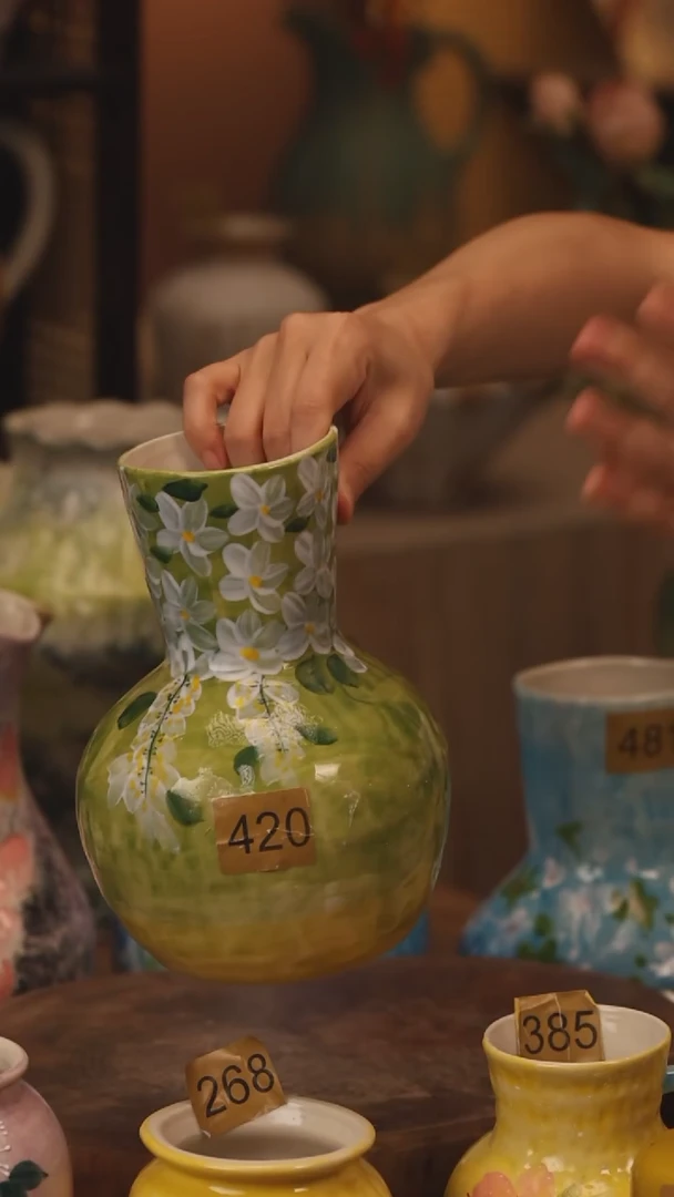 陶瓷420景德镇设计师手作花器摆件侘寂风