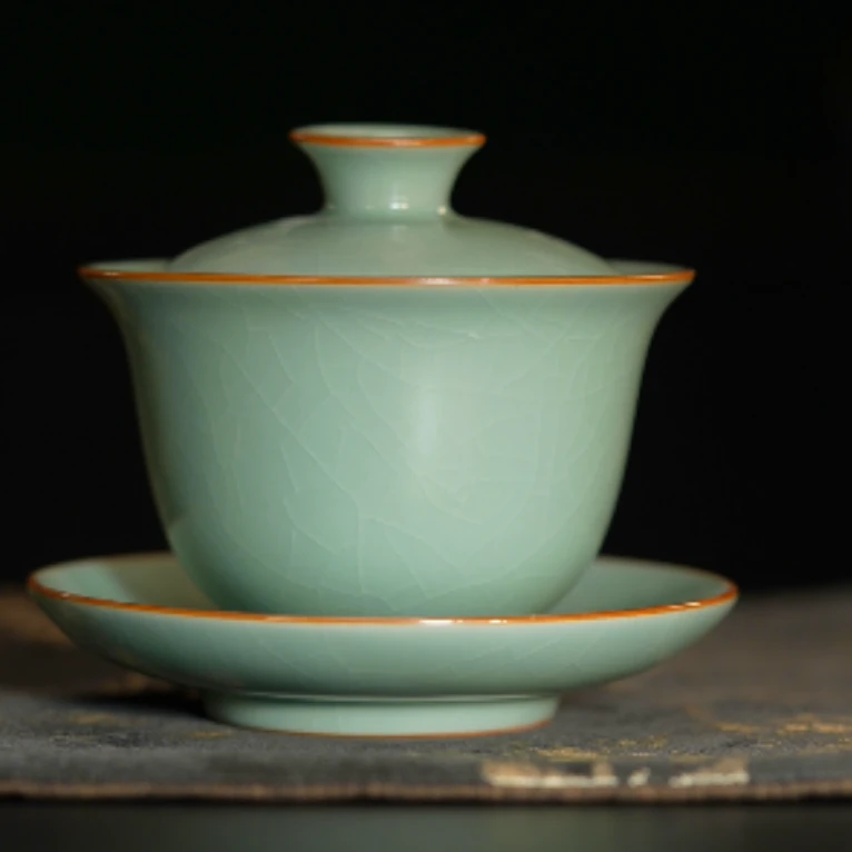 汝瓷开片三才盖碗