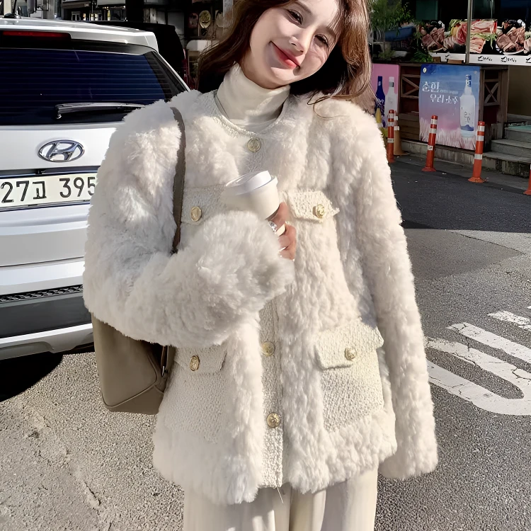 2025羊羔毛女高级感毛毛上衣皮毛一体外套秋冬新韩版气质款小香风