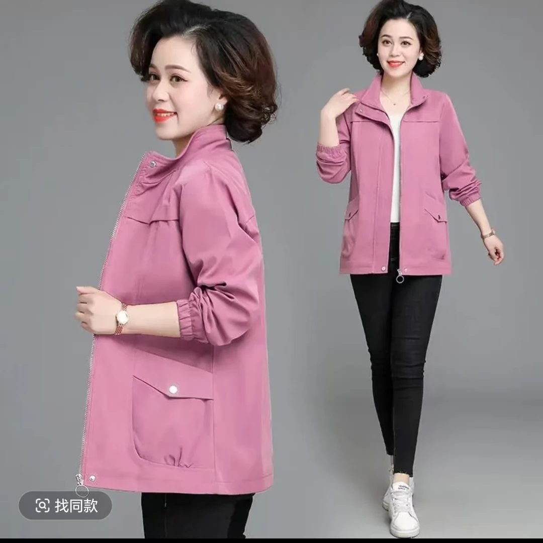 7849妈妈装外套洋气夹克上衣新款50岁中老年风衣短款五楼西