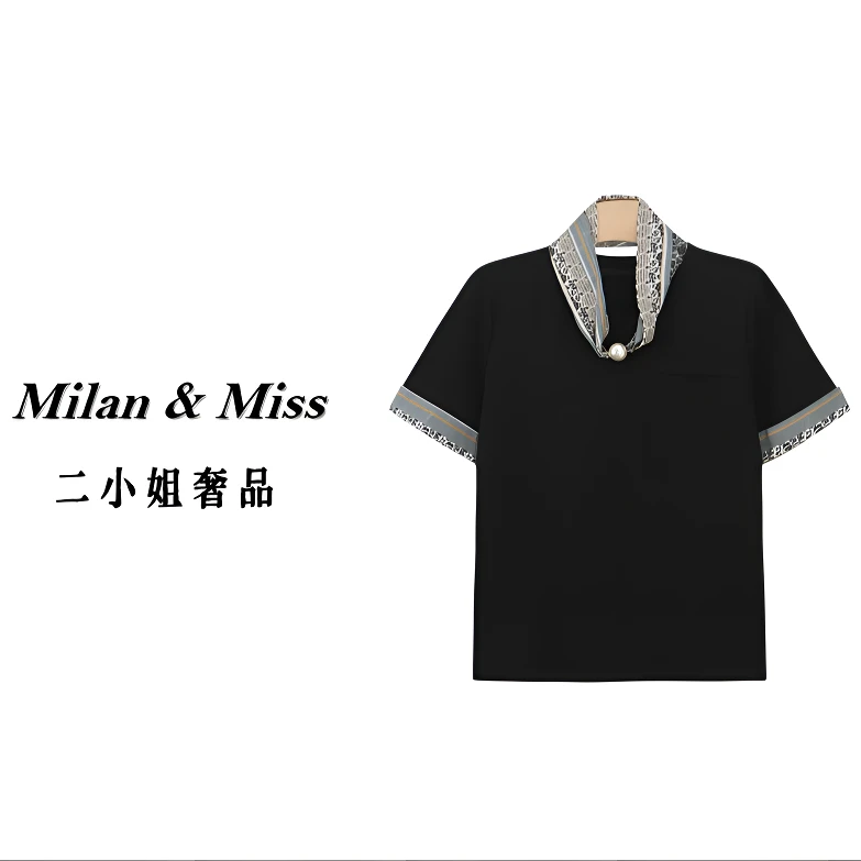 夏季新款【送丝巾】别致短袖T恤内搭打底衫女气质上衣HJZ-2809