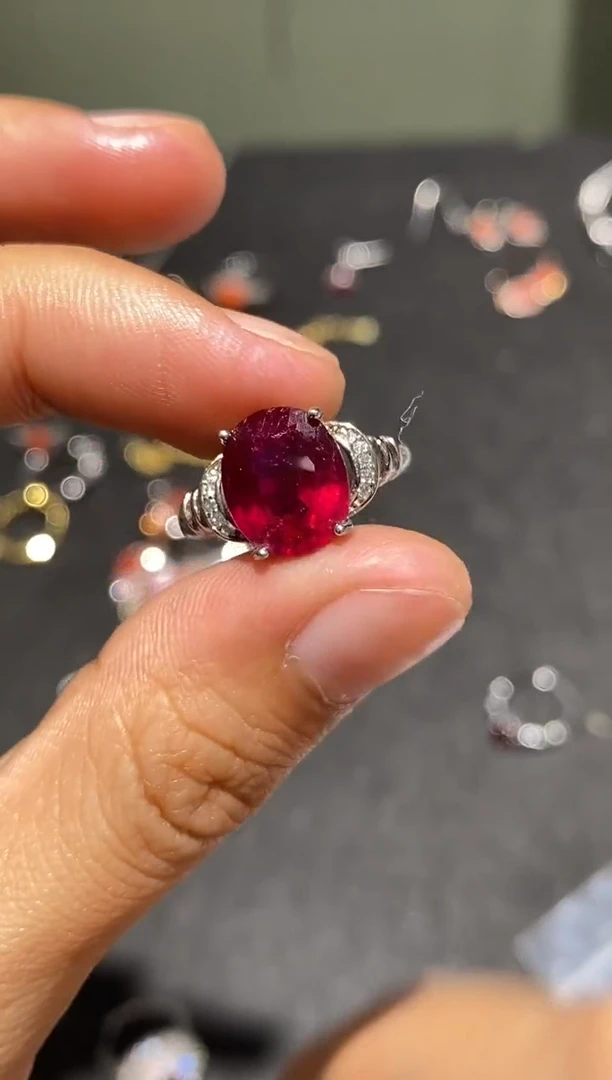 无925银缅甸鸽血红戒指
