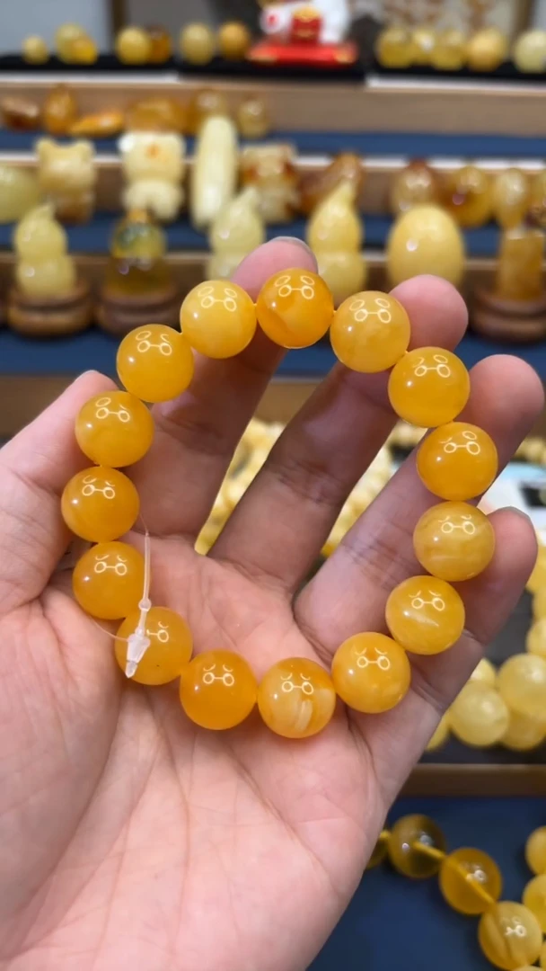 手串蜜蜡未镶嵌p60焦皮料鸡油红蜜蜡单圈 14mm 24.29克