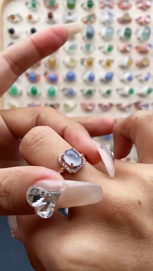 【闪购商品】翡翠戒指银S925镶嵌缅甸天然A货翡翠333  6+8