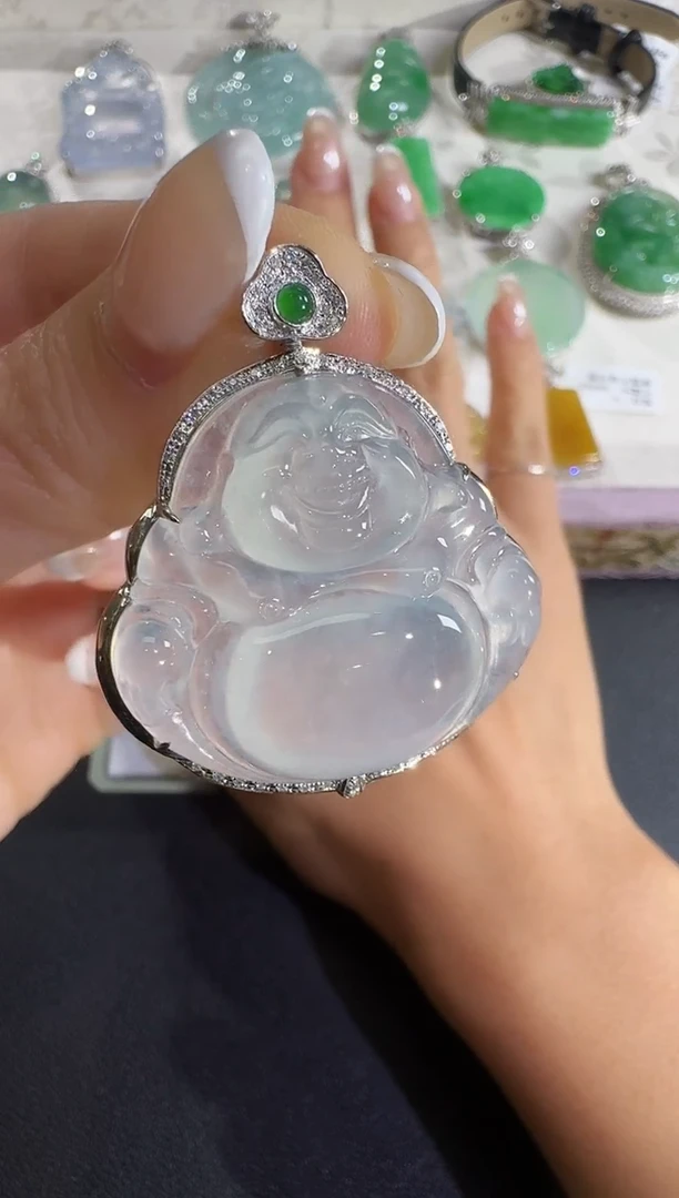 翡翠18K金镶嵌吊坠(不含链)【源头工厂】18k金钻石镶嵌