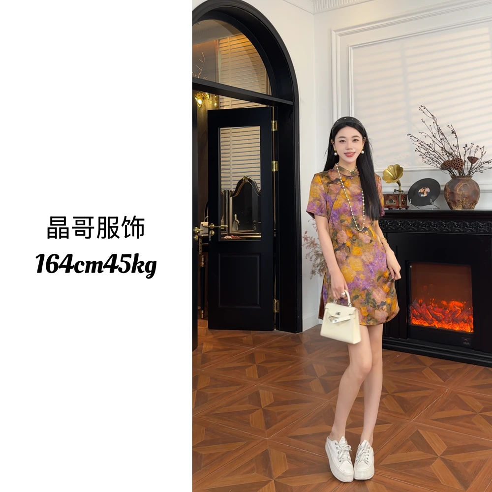 现货【繁花】夏季新中式休闲修身显瘦水墨印染国风短袖上衣短裤套装