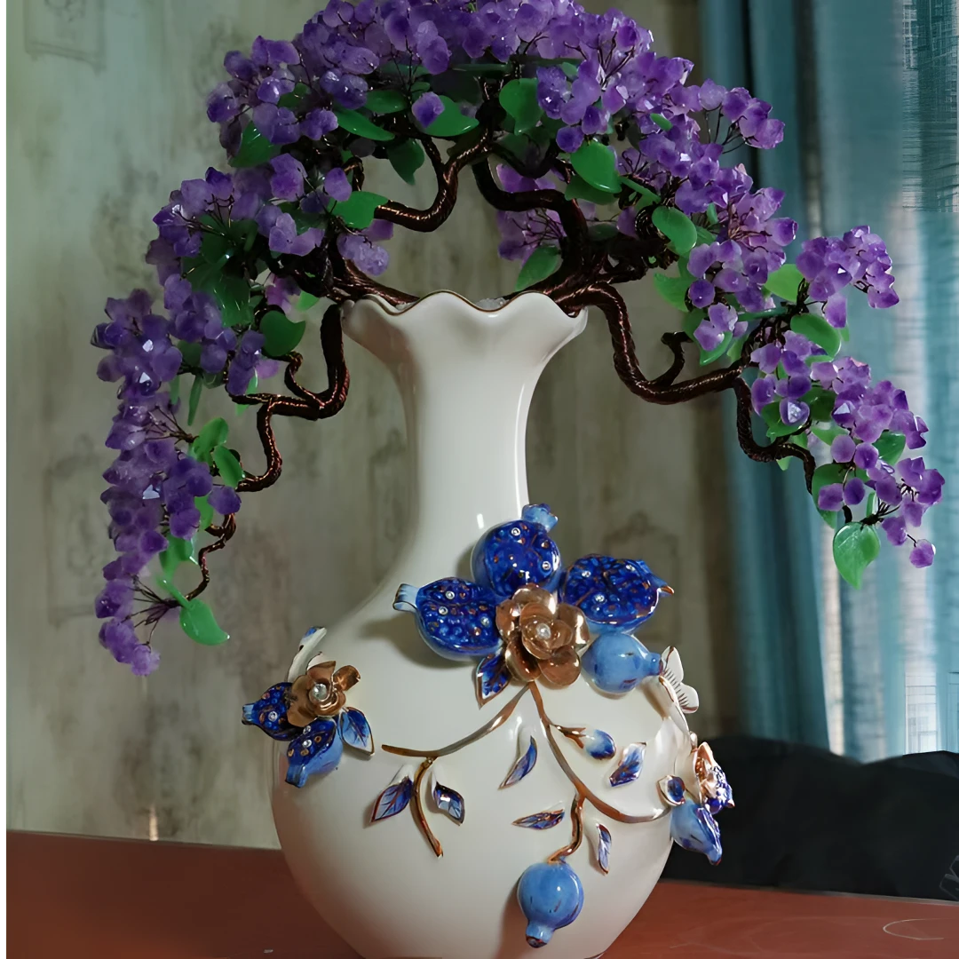 【暖暖】多籽多福蓝石榴迎客松双开家居摆件创意客厅玄关办公室礼物