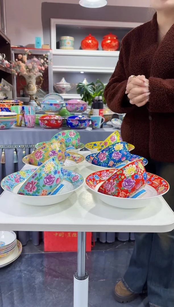 珐琅6碗+6盘景德镇