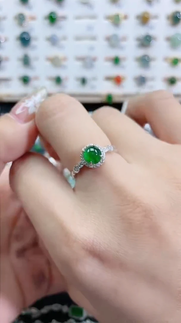银S925镶嵌戒指翡翠天然翡翠