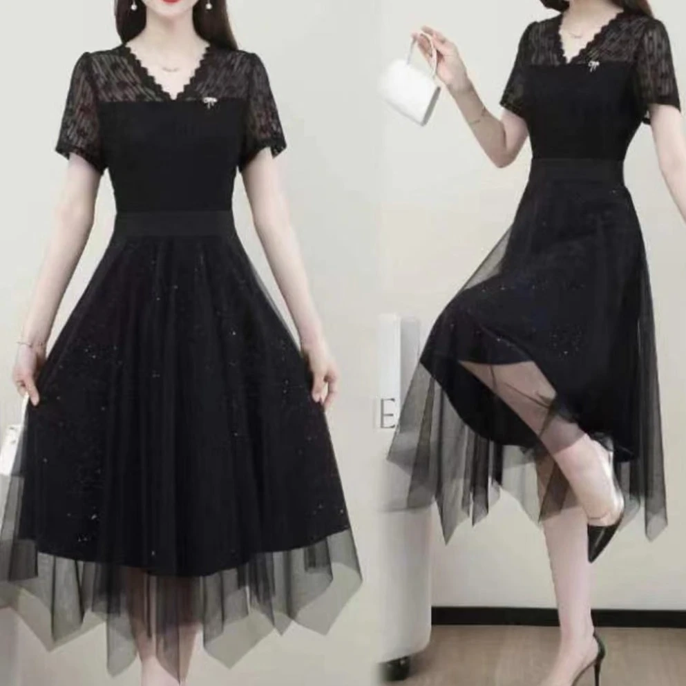 蕾丝拼接连衣裙显瘦气质女裙子洋气时尚夏季百搭裙子2310裙长109