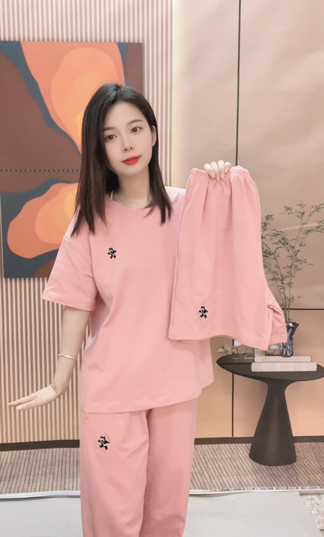 （拍一发三）22702新款粉色简约风女士睡衣家居服套装